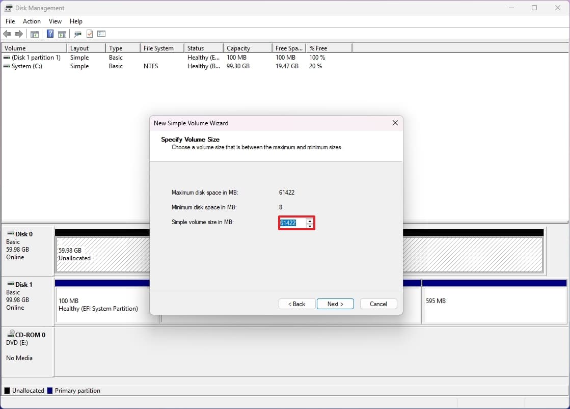 Simple volume size in MB