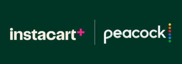 Τα λογότυπα Instacart+ και Peacock δίπλα-δίπλα με πράσινο φόντο