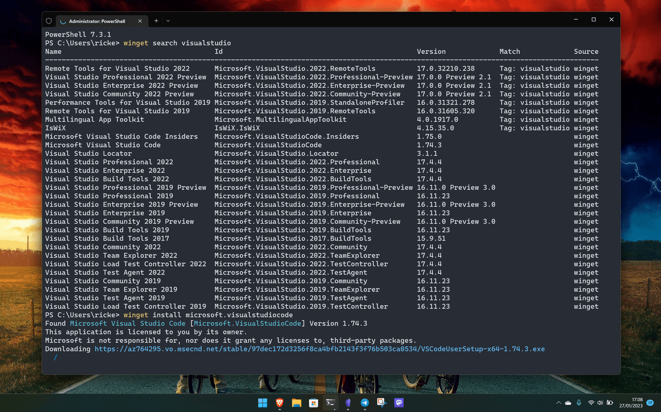 Αναζήτηση και εγκατάσταση VSCode με το Windows Package Manager