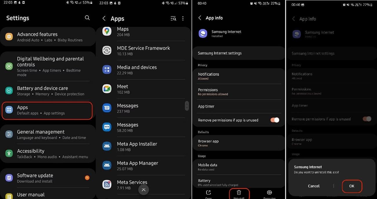 εφαρμογές Samsung διαγραφή