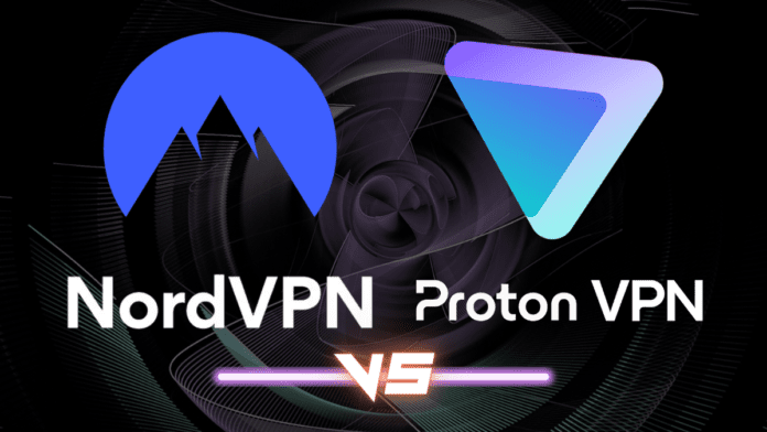 NordVPN and Proton VPN logos side by side on a dark background