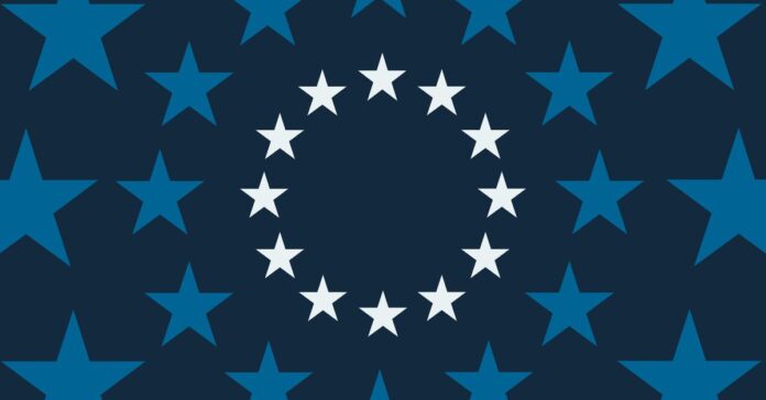 A graphic illustration representing the European Union flag.
